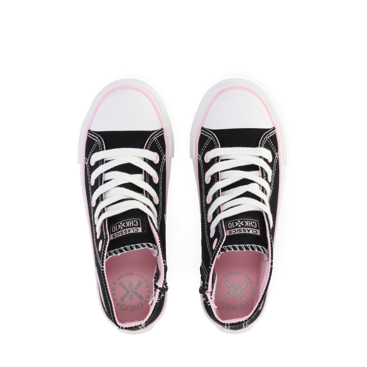 Zapatillas Lona Blancas Con Detalles Rosas Chika 10